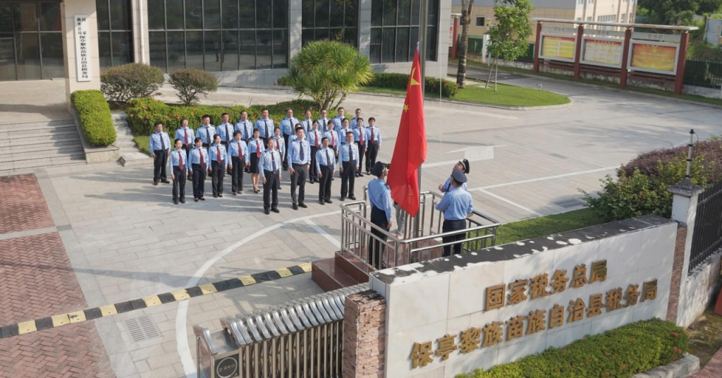 中秋国庆长假后首个工作日 海南各地税务机关举行升国旗仪式