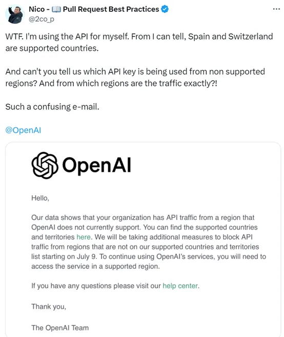 突发！OpenAI停止不支持国家API，7月9日开始执行