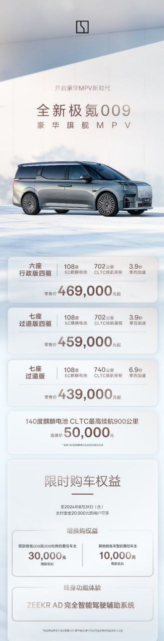 全新极氪009亮相海口，售价43.9万元起
